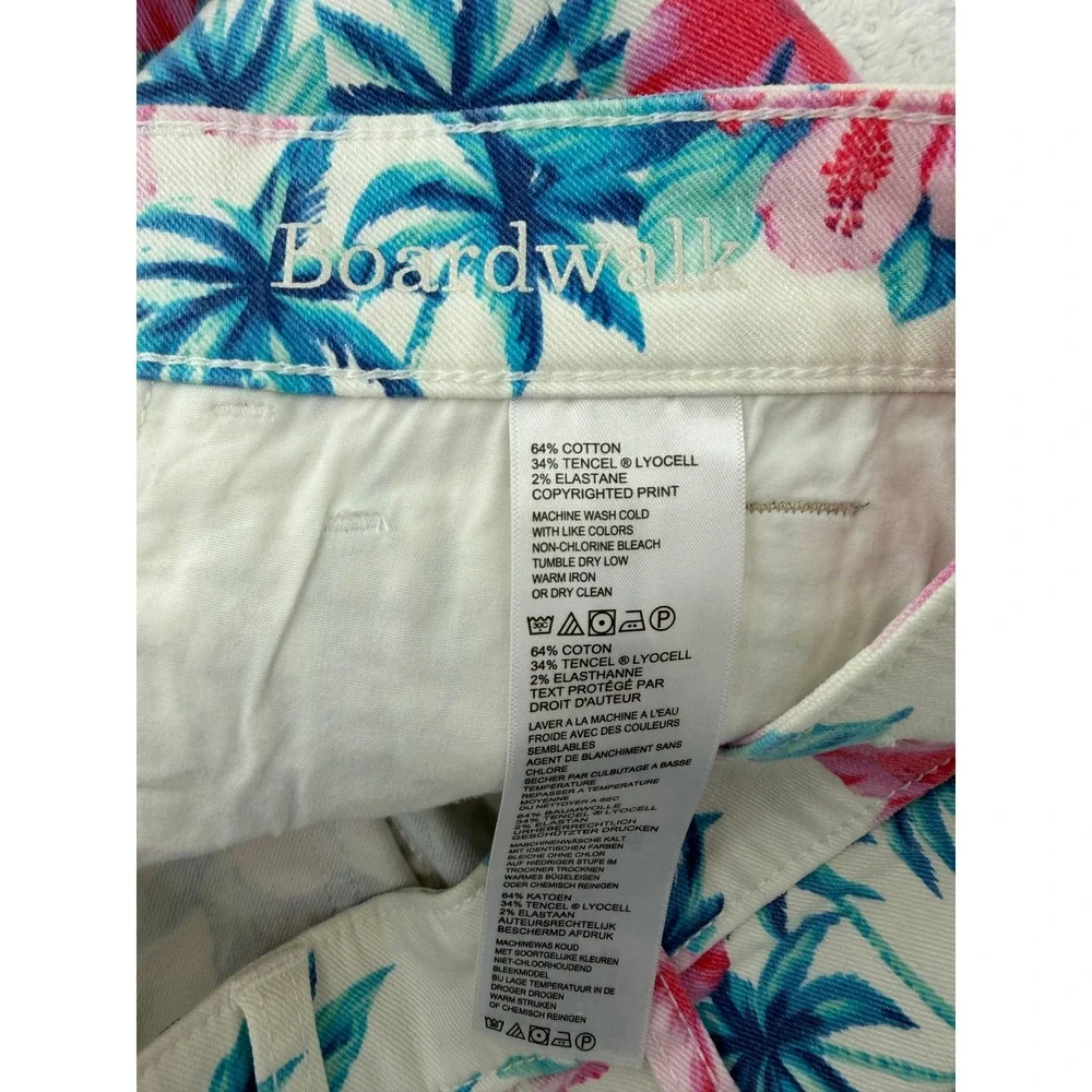 Tommy Bahama Boardwalk Floral Hibiscus Palm Tree Denim Shorts White Pink Blue 14